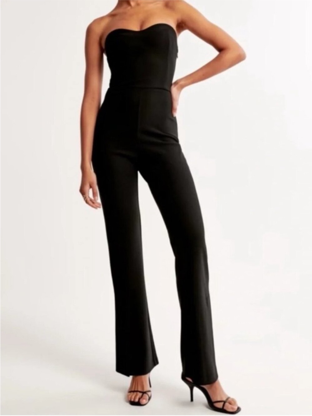 NWT Abercrombie & Fitch Jumpsuit Strapless Split Hem Flare Black SZ XS